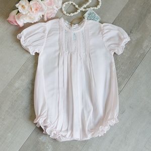 Pink Heirloom Romper Bubble Lace Pin Tucks Feltman Brothers NWT